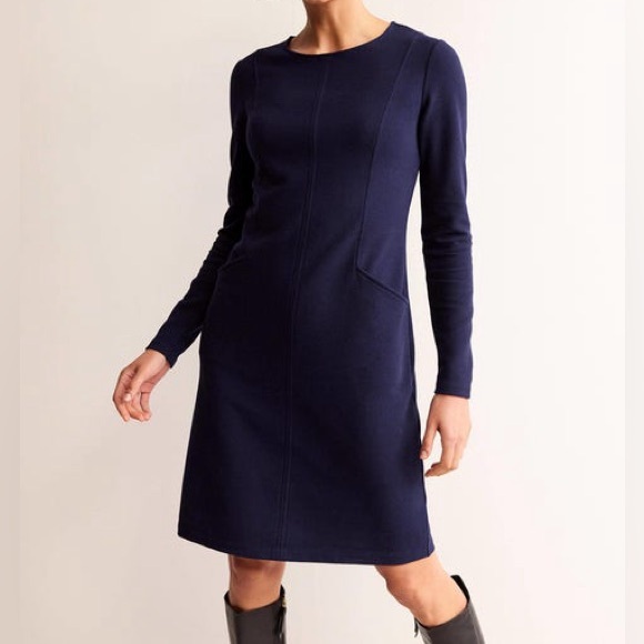 Boden Dresses & Skirts - Boden Ottoman Dress Textured Evening Blue Pullover Front Pockets Zipper Size 8